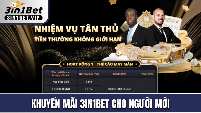 Khuyến mãi 3in1bet tặng thưởng đặc biệt cho người mới