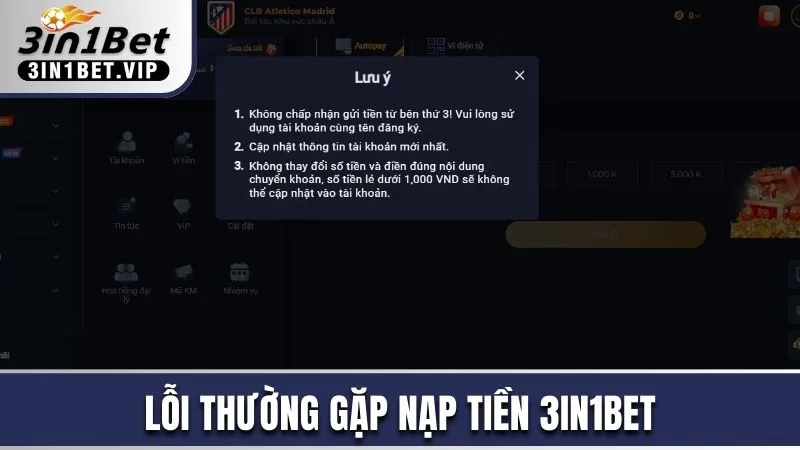 Nạp Tiền 3in1bet - Chuyển Vốn Thành Công Cá Cược Liền Tay 3 Lỗi thường gặp khi chuyển vốn cá cược
